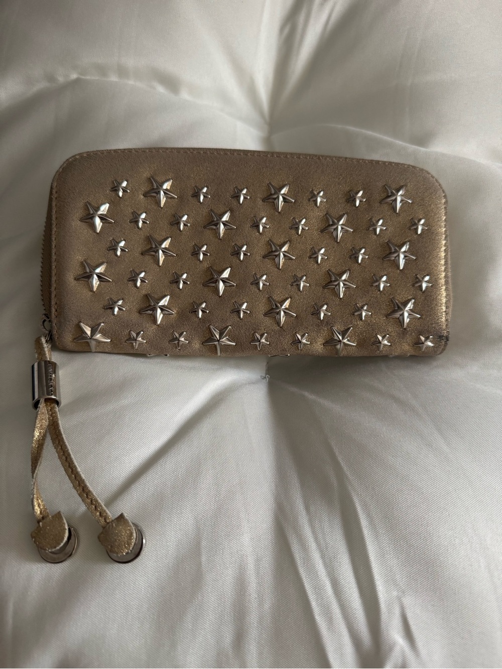 Jimmy Choo Gold Star-Stud Zip Wallet